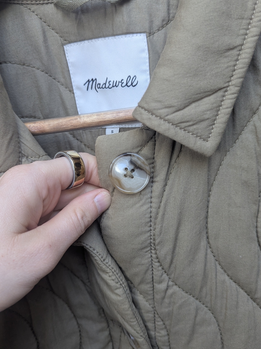 Madewell Quilted Sage Green Button-Front Jacket - Picture 3 of 5